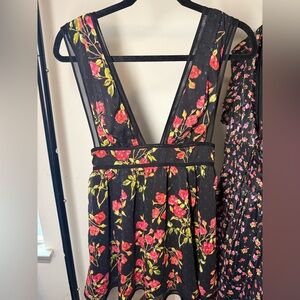 NBD Black Floral Mini Dress with Red & Green Print